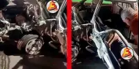 Homem fica gravemente ferido após Saveiro bater contra ônibus estacionado; Veja Vídeo