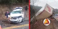 Colisão e entre caminhão baú e carro de passeio deixa feridos e mobiliza GCM para evitar roubo da carga; Veja Vídeo